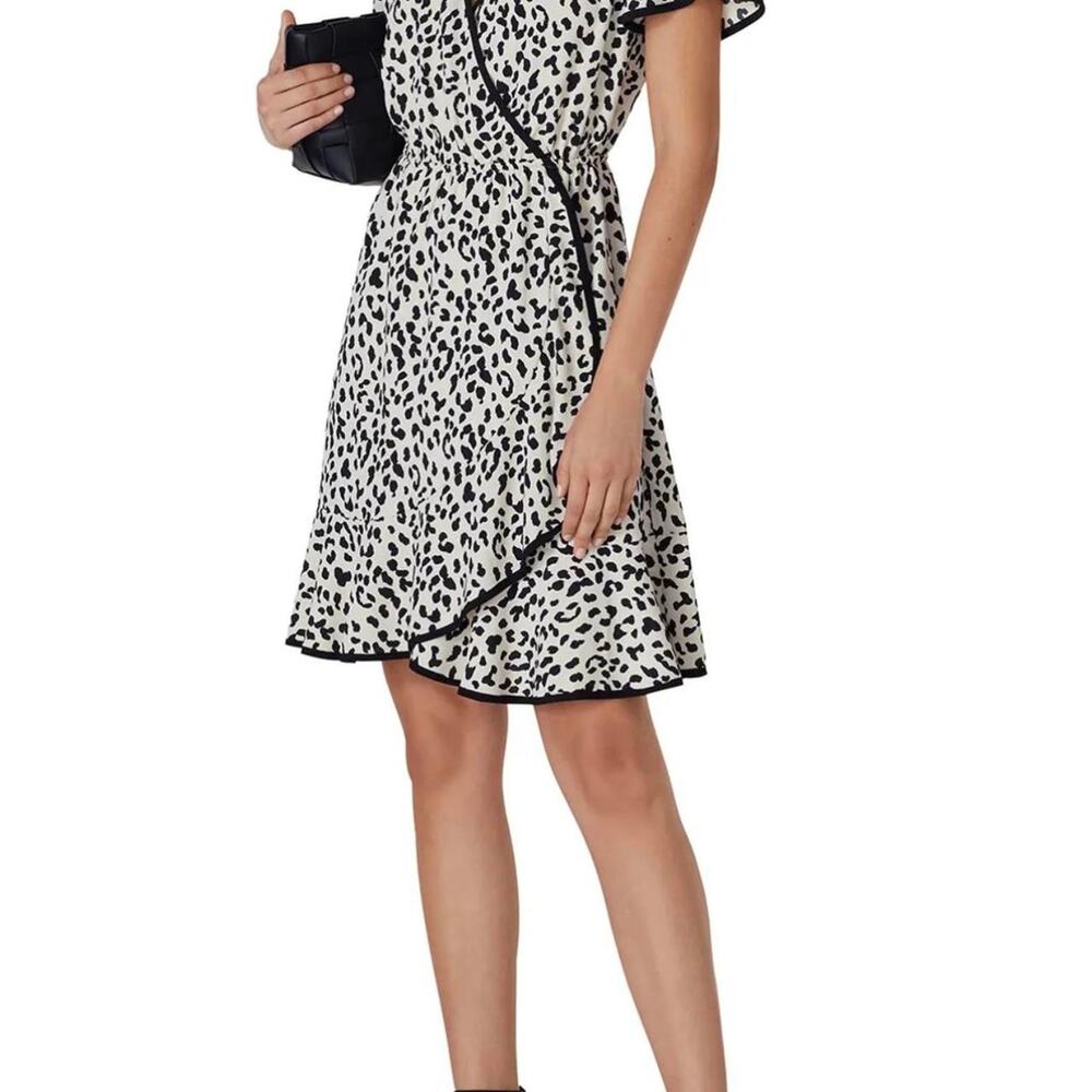 Slate & Willow Back and Beige Leopard Wrap Dress Medium